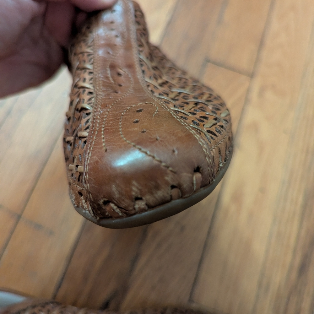 Pikolinos Brown leather European Slingback Woven Kitten Heel Sandals - Picture 4 of 6